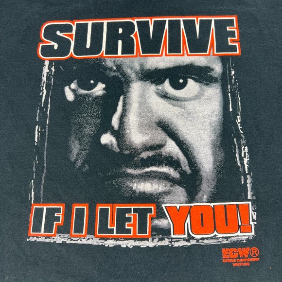 VTG 90s ECW Taz Survive Shirt Extra Extra Large Black Hard Core Wrestling Tee - Picture 2 of 13